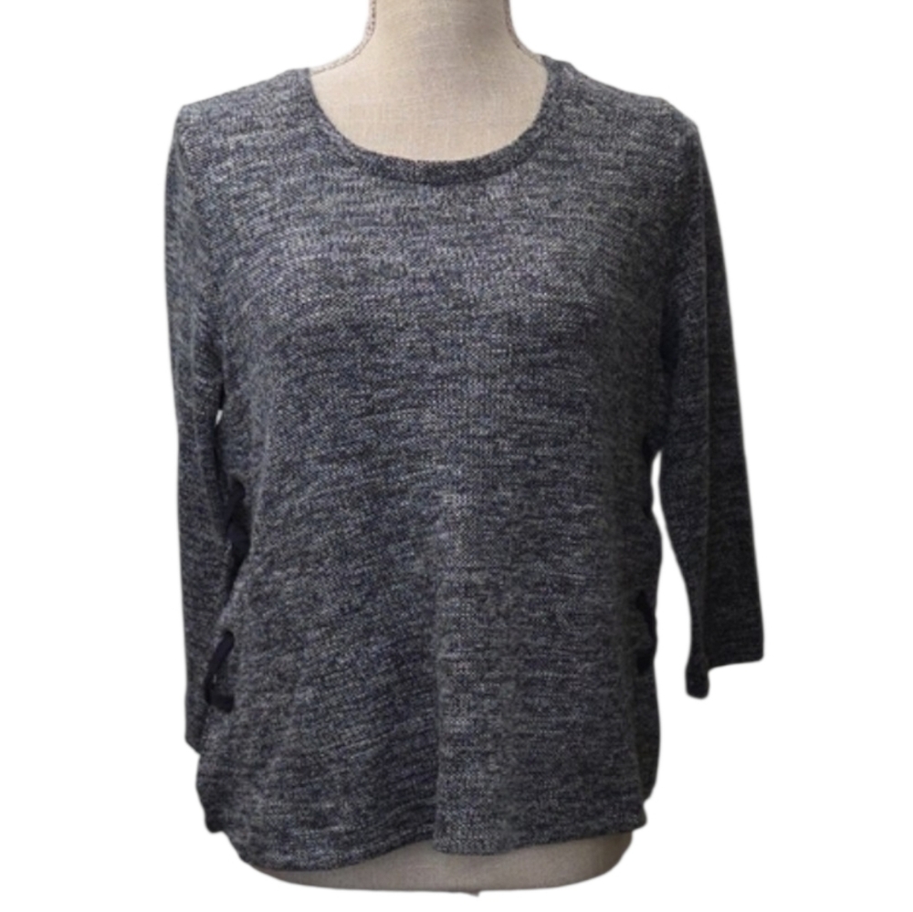Cato Heathered Navy Gray Knit Sweater